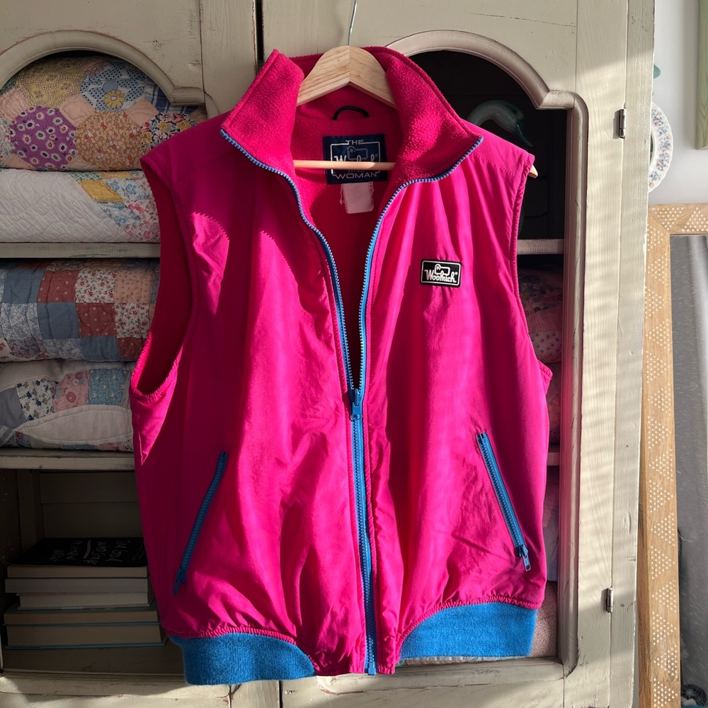 Vintage Woolrich Pink Jacket with Blue Trim L